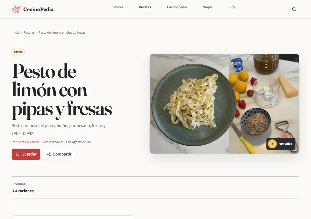 Ficha de receta de Cocinopedia con ingredientes, pasos y explicación de la técnica